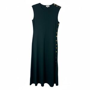 Calvin Klein Sleeveless Midi Dress Gold Button Detail Knit Green Women Size‎ S